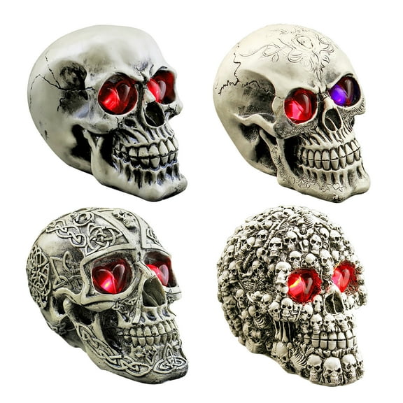 LED Skull Statue Light for Halloween Bar Table Decor, Night Light Resin Skull Prop Horror Haunted House Party Ornament Decoration with LED Light Up Eyes Desk Lamp for Holiday Birthday Gift