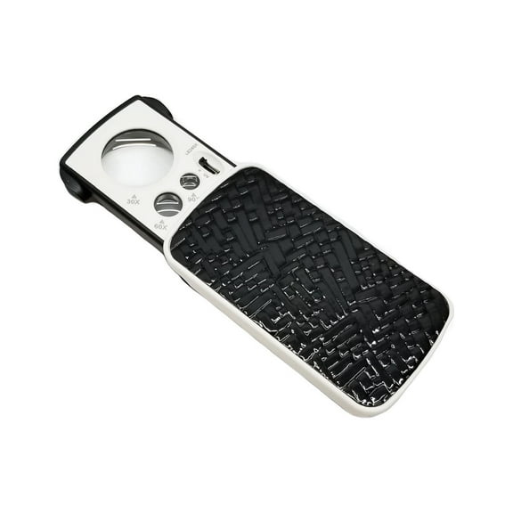 LED Slide Out Pop Up Magnifying Glass 30X, 60X, 90X, With UV Light for Jewelers Loupe, Stamps, Coins, Gems
