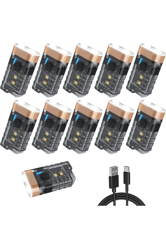 LED Small Powerful EDC Flashlight with Warm White Red Light,Bright USB C Rechargeable 9 Modes Mini Pocket Keychain Flash Light with Clip,IP5 Waterproof,365nm UV Black Light,Tail Magnet 10PC