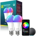 thumbnail image 1 of LED Smart Light Bulbs, Color Changing Dimmable & Timing Smart WiFi and Bluetooth Bulb, Compatible with Alexa and Google Assistant, RGBWW A19, 9W 800 Lumens, Music Sync, Voice Control (2 Pack), 1 of 5