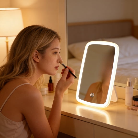 LED Smart Touch Control Makeup Mirror, 3 Light Modes, Dual Power Supply USB & AAA Batteries (Batteries Not Included), Foldable Portable Dimmable Vanity Mirror for Travel Home Makeup