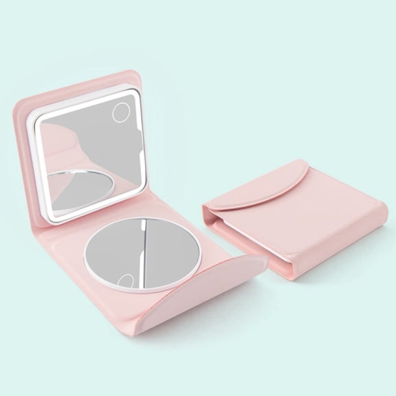 LED Smart Tri-Fold Makeup Mirror w/ 5x Magnification, USB Charging, Pink