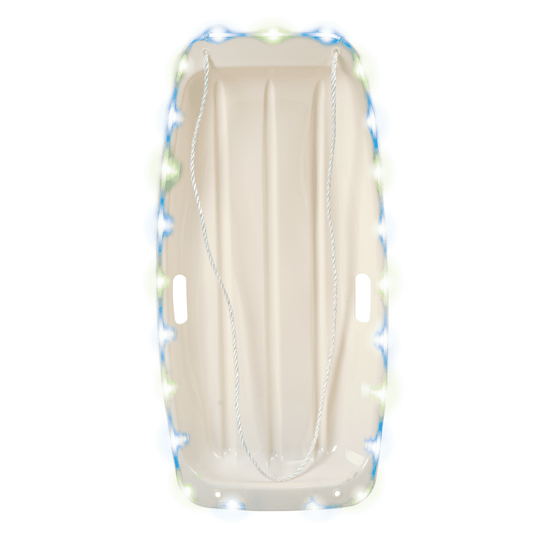 LED Snow Toboggan Sled with Tow Rope, White Plastic with LED