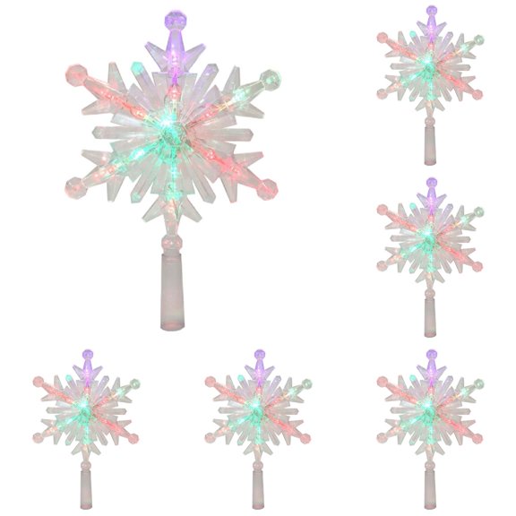 LED Snowflake Christmas Tree Topper Battery Operated - Lighted Xmas Treetop Decor Festive Ornament for Holiday Parties, Family Gatherings, Home Celebration, and Desktop Holiday Decoration