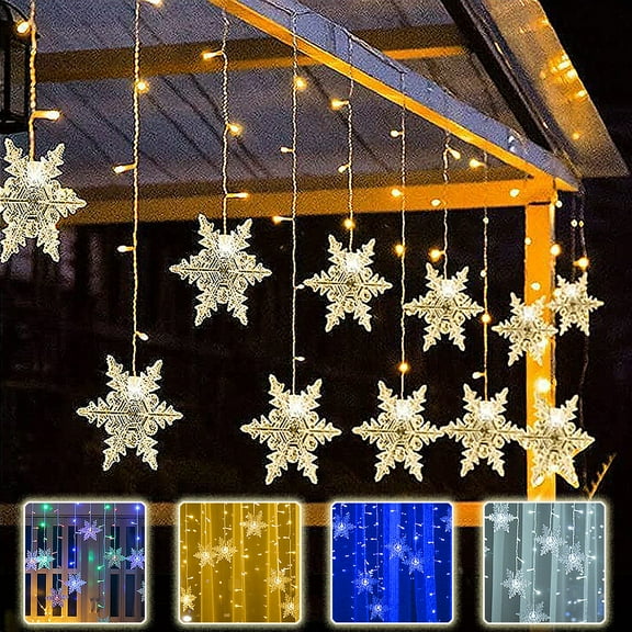LED Snowflake Curtain String Lights, 96LEDs Flashing Snowflake Lights, 8 Modes Window Hanging Lights, Xmas Fairy Lights, for Home Party Window Xmas Tree Decor