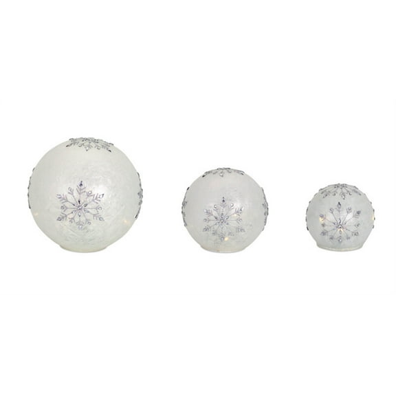 LED Snowflake Globes with 6 Hour Timer (Set of 3) 4"-8"D Glass