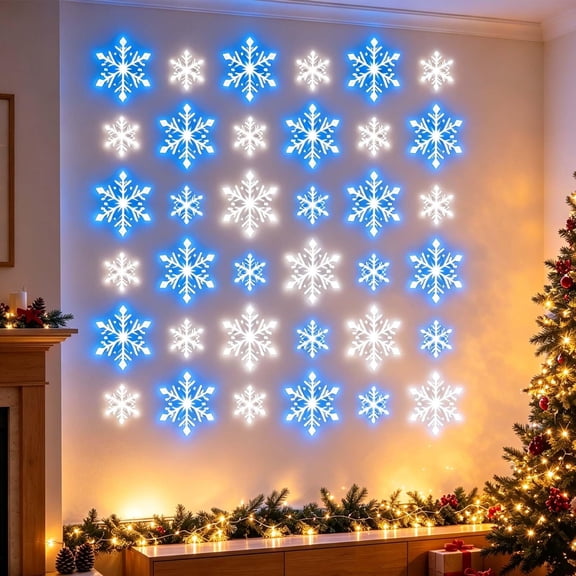 LED Snowflake Wall Christmas Light (1-Pack), 11.8" Single Hanging Blue & White Snowflake Window Light with Built-in Hook for Holiday Decor