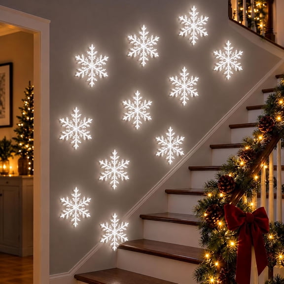 LED Snowflake Wall Lights, 3D Christmas Snowflake Dcor with Blue & White Glow, Remote Control & Magical Indoor Holiday Atmosphere