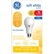 GE LED A21 3-Way Light Bulb, 150/100/50 Watt Replacement, Soft White, Medium Base