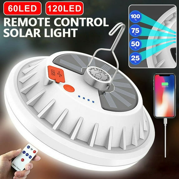 LED Solar Camping Light, Portable Tent Lamp with Hanging Hook, Folding LED Rechargeable USB Desk Lights for Home, Office, Tent