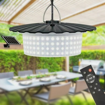 LED Solar Chandelier Outdoor Hanging Light | Motion Sensor | Remote Control | Waterproof | Energy Efficient | Courtyard Patio Camping Tent Lamp | Multi-Purpose | 1 Lamp + Solar Panel + Remote