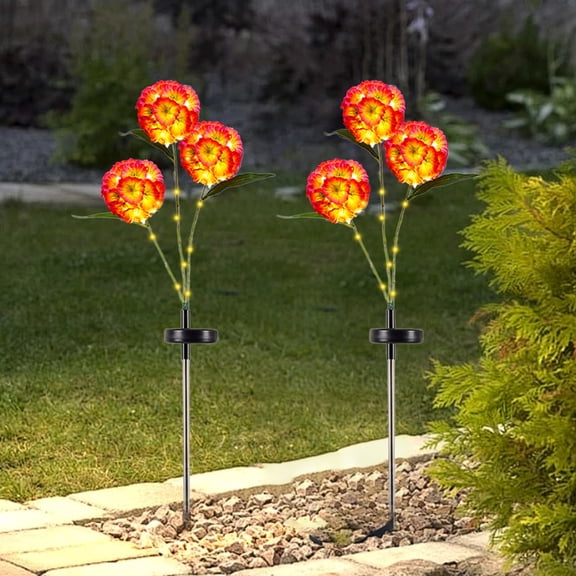 LED Solar Dandelion Garden Stake Lights | 3 Head Outdoor Waterproof Pathway Decor | Plastic Construction | Auto On/Off | Blue Pink Red | 27.56in Tall | Easy Install