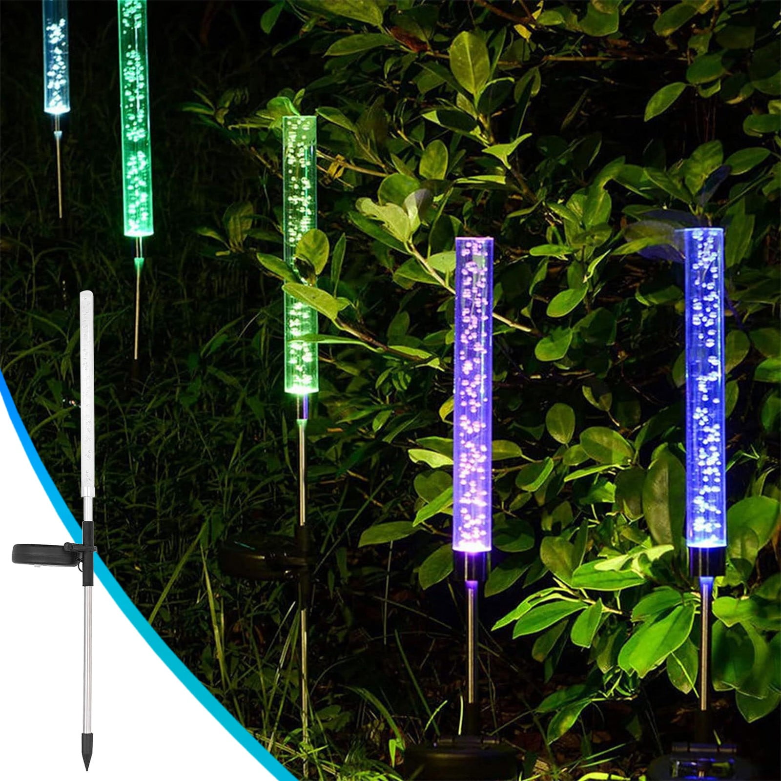 LED Solar Fiber Optic Garden Lights Outdoor Ground Plug Lighting, Automatic DusktoDawn