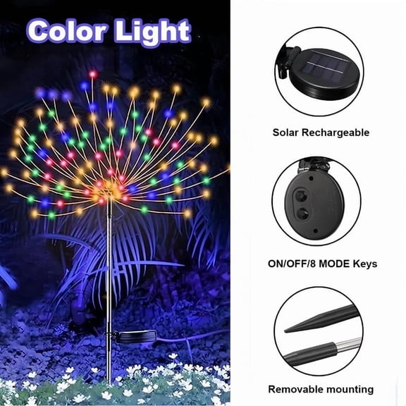 2pcs Solar Firework Lights, Multi-Color 60-720 LED Landscape Lights | 8 Lighting Modes, Outdoor Decoration for Halloween, Weddings, and Christmas