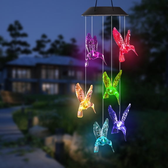 LED Solar Hummingbird Wind Chime,Outdoor Waterproof Solar Powered Lights Automatic Light Changing Color,Hanging Wind Chime for Garden Yard Decor,Gift for Women Mom Grandma