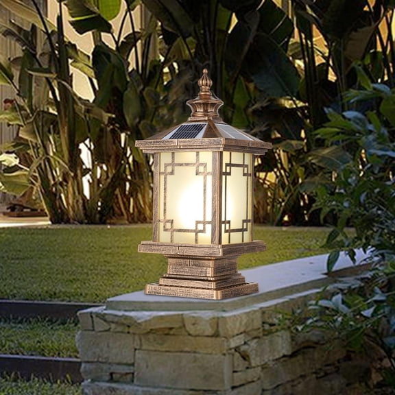 LED Solar Light Outdoor, Fence Cap Lamp Remote Control Dimmable Pillar Lights Solar IP65 Column Light, 15.7" X 7.3" Pillar Pedestal Lantern for Garden Yard