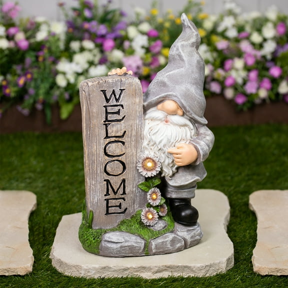 Northlight LED Solar Lighted Gnome Welcome Outdoor Garden Statue - 15.5"