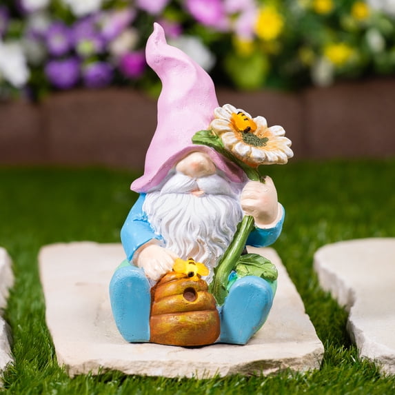 Northlight LED Solar Lighted Sunflower Gnome Outdoor Garden Statue - 8.5"
