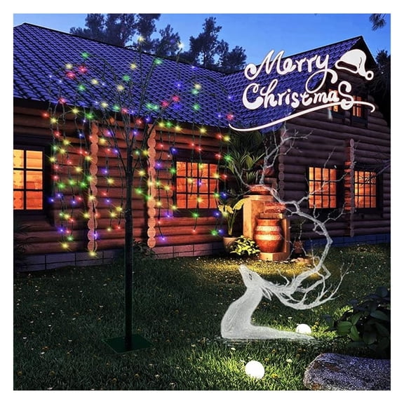 LED Solar Lights Outdoor, 4.6Ft Lighted Willow Tree, Adjustable Branches, Artificial Christmas Tree for Garden, Multicolor Decorative Landscape Lighting