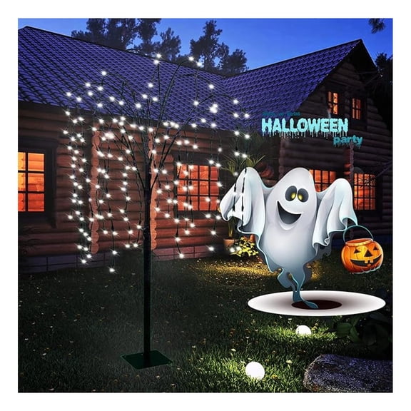 LED Solar Lights Outdoor, 4.6Ft Willow Tree Light, Adjustable Branches, Garden Decoration, White Warm Light - Christmas Tree with Flat Base & Spike