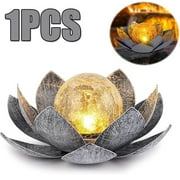 LED Solar Lotus Light Crack Glass Ball Flower Lamp Waterproof Decoration Outdoor Garden Lawn Decor