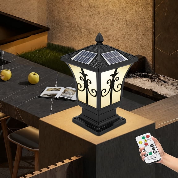 LED Solar Post Light Outdoor, 11W Waterproof Solar Pillar Light with Remote Control, Solar Lantern Decorative LED Fence Deck Cap Light for Patio/Walking/Reading/Camping