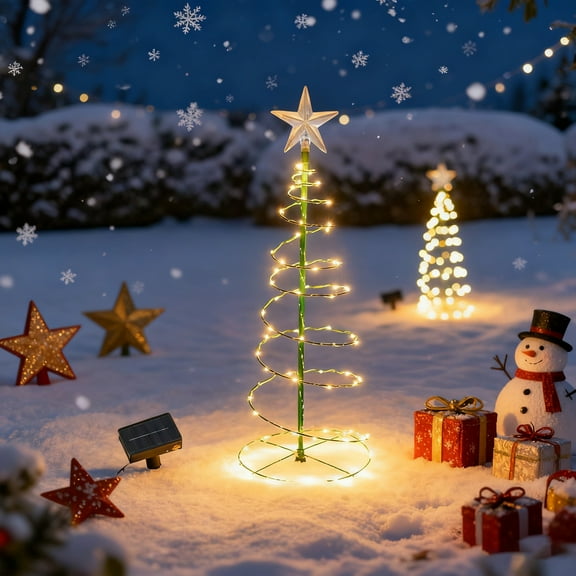 LED Solar Powered Christmas Tree Warm Light, Floor to Ceiling Wrought Iron Outdoor Courtyard Decorative Landscape Street Light.