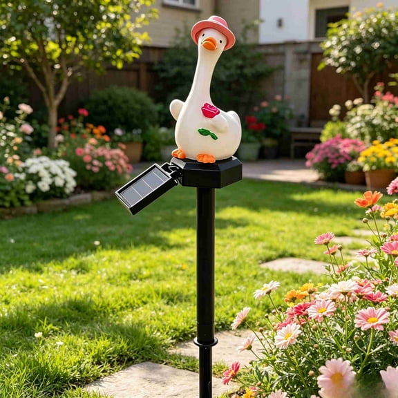 LED Solar Powered Cute Duck Garden Stake Light, Cartoon Animal Outdoor Lamp, Summer Backyard Landscape Decor for Courtyard Lawn Patio Walkway Yard/Outdoor Decorative Landscape Lighting, A