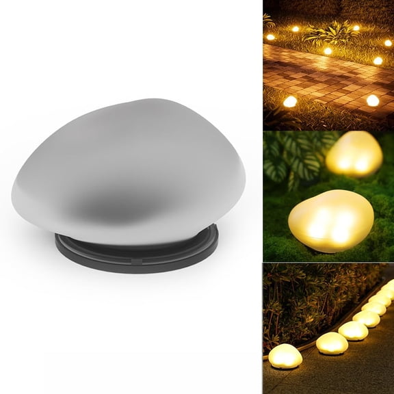 LED Solar Powered Goose Warm Stone Lights,Solar Rocks Outdoor Waterproof,Warm Light Outdoor Courtyard Decorative Tile Stone Lights Wireless Twilight to Dawn Waterproof Garden,White