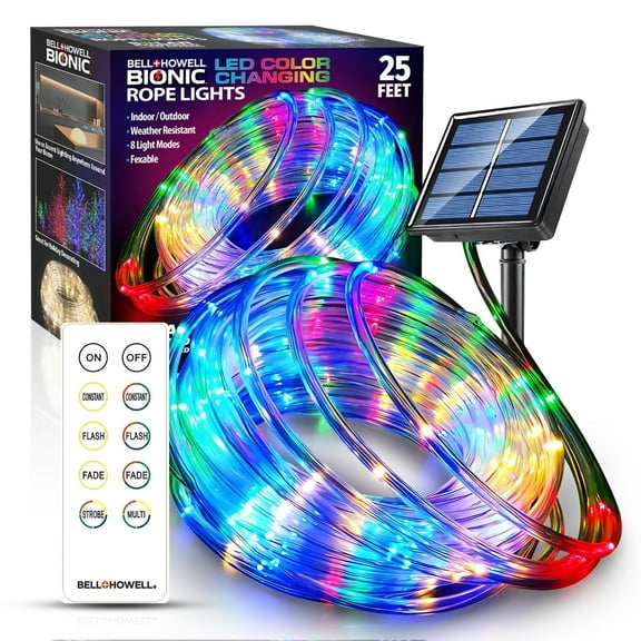 LED Solar Rope Lights Outdoor Waterproof, 25 Ft Indoor/Outdoor Rope Lights for Outside, USB/Solar Powered, Remote Included with 8 Color Changing Light Modes