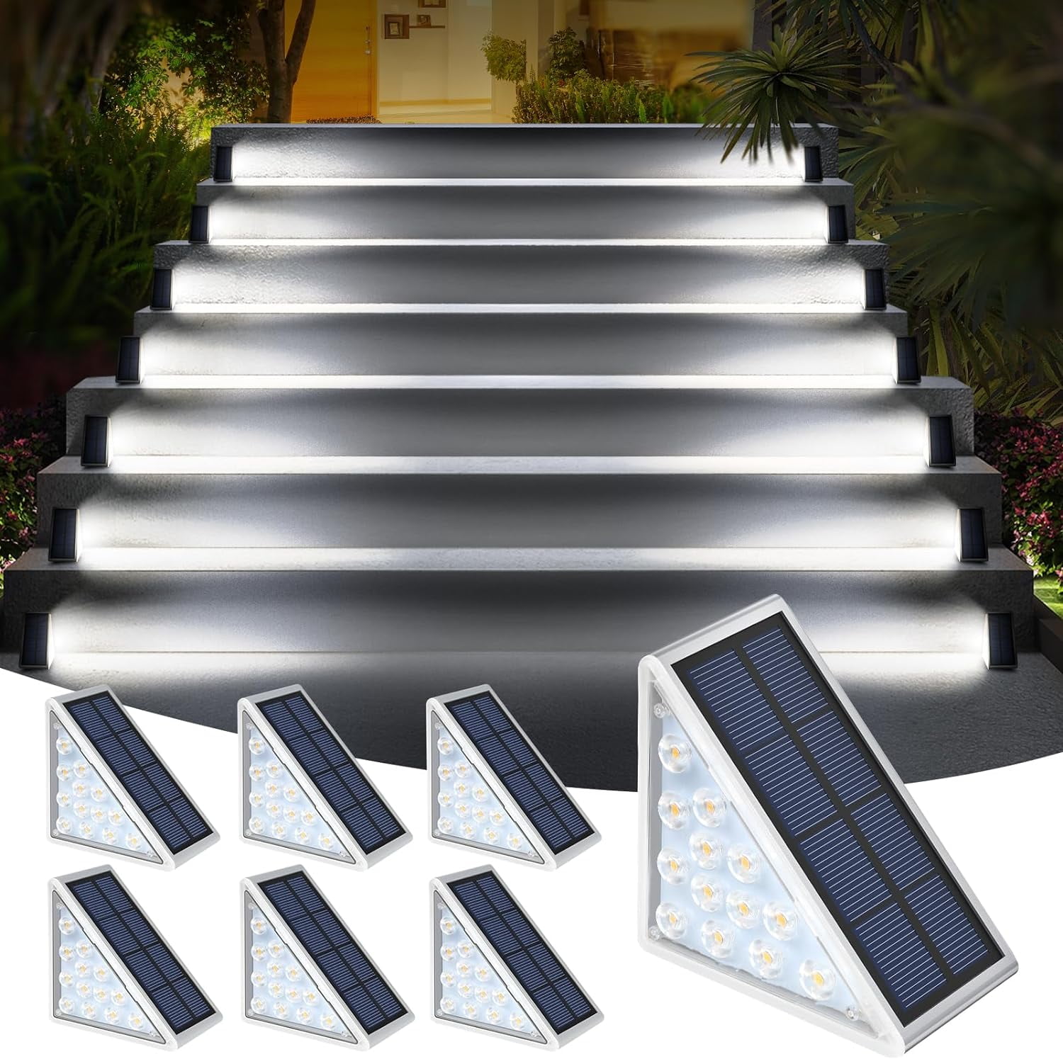 LED Solar Step Lights Waterproof Outdoor Stair Lights, Solar Deck Lights Outdoor Decor IP67 Solar Decoration Lights for Yard, Patio, Garden, Walkways, Front Door, Pathway, Driveway, Porch 6 Pack