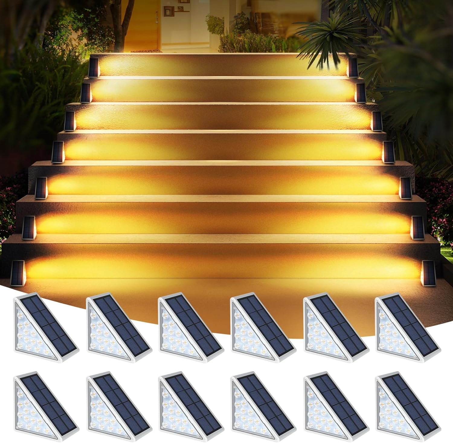 LED Solar Step Lights Waterproof Outdoor Stair Lights, Solar Deck Lights Outdoor Decor IP67 Solar Decoration Lights for Yard, Patio, Garden, Walkways, Front Door, Pathway, Driveway, Porch 6 Pack