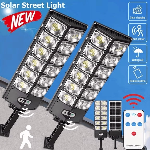 LED Solar Street Light 8000LM 8500K, 800W Equivalent Commercial Outdoor Lighting with Motion Sensor, Dusk to Dawn Solar Flood Light IP44 Waterproof for Yard, Garden, Deck, Pathway