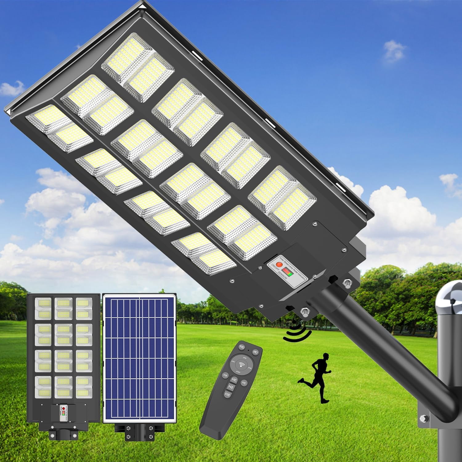 LED Solar Street Lights Outdoor - 2000W Security Solar Flood Lights 216000 Lumens LED Wide Angle Lamp with Motion Sensor IP67 Waterproof Solar Parking Lot Lights