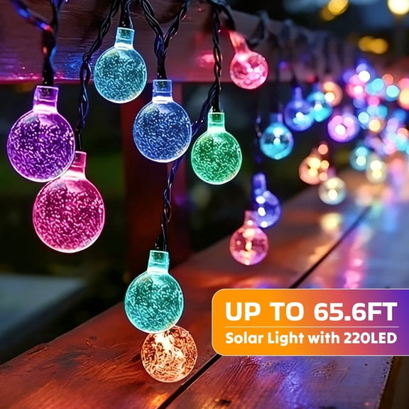 LED Solar String Lights Outdoor Crystal Ball String Light 8 Modes Lighting Solar Camping Lamp for Halloween Christmas Decoration