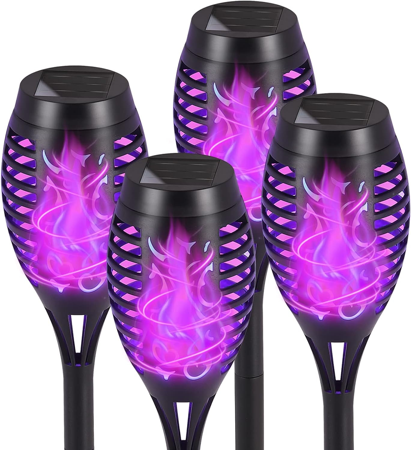 Set of 4 Purple LED Solar Flame Garden Lights