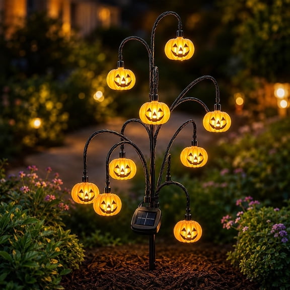 LED Solar Tree Halloween Stake Light Outdoor Branch Garden Lamp, Waterproof Auto On/Off Decorative Tree Light for Yard, Pathway, Patio & Lawn (Pumpkin)