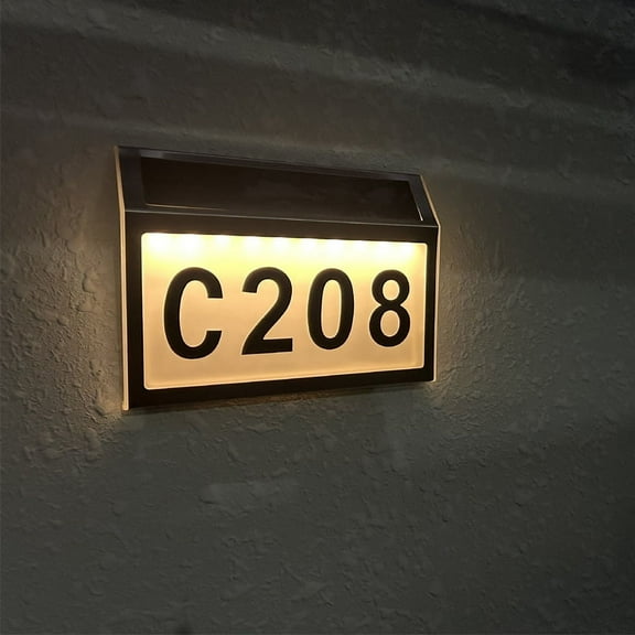 LED Solar Wall Lamps Solar Address LED House Number Light Stainless Steel Address Sign Doorplate Lamp Address Lighted Up Outdoor Plaque for Home