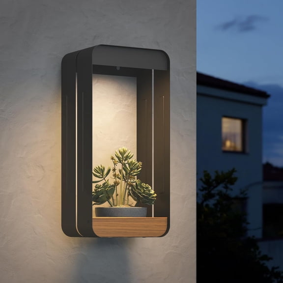 LED Solar Wall Sconce with Shelf Planter Waterproof Decorative Lamp for Porch Patio Black Large Rectangle Bestseling