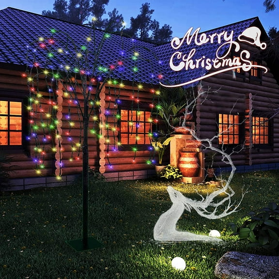 LED Solar Willow Tree Lights Outdoor, 4.6Ft Lighted Weeping Willow, Adjustable Branches Fairy Tree, Artificial Christmas Tree for Garden Decoration, Multicolor