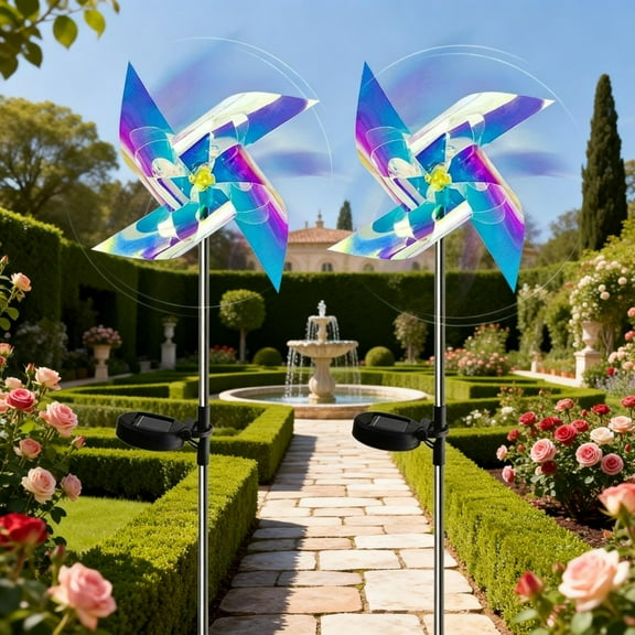 Hnjugfe  2pcs Yard Garden Wind Spinners with Solar Lights, Outdoor Metal Wind Spinners, Lawn Yard Art Garden Decor