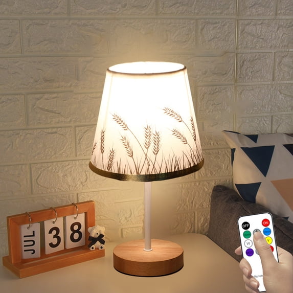 LED Solid Wood Desk Lamp with Linen Shade, USB Powered Reading Light for Study, Warm Night Light, Home Office Decor
