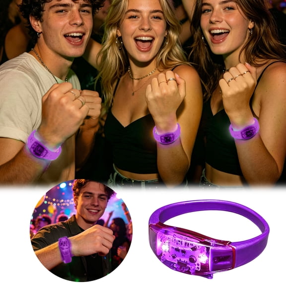 LED Sound Activated Glow Bracelet, Flashing Light Up LED Sound Activated Glow Bracelet with Music Control, Glow in Dark Party Favors for Birthday Concert Rave Wedding Camping Night Events