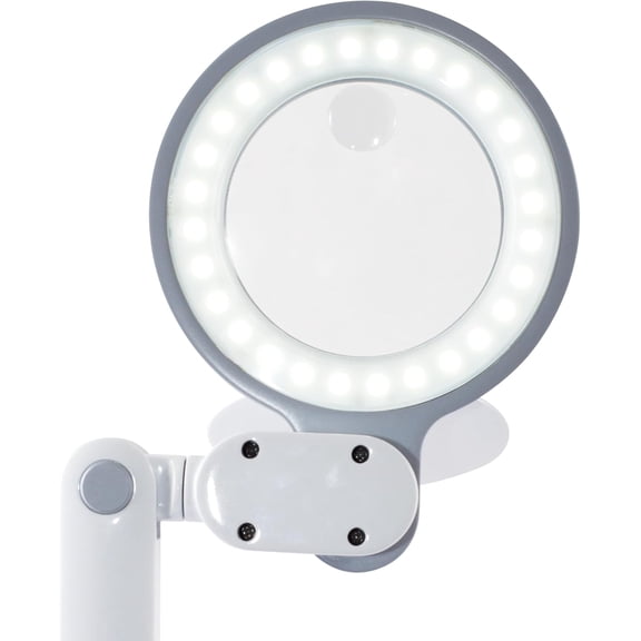 LED Space-Saving Magnifier Desk Lamp with Optical-Grade Magnification (White)