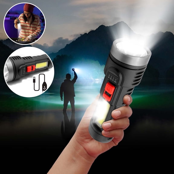 LED Special Forces Flashlight, USB Rechargeable Long-Range Floodlight Mini Flashlight, Portable Multi-Purpose High Lumen Emergency Light for Outdoor Camping Home Power Outage