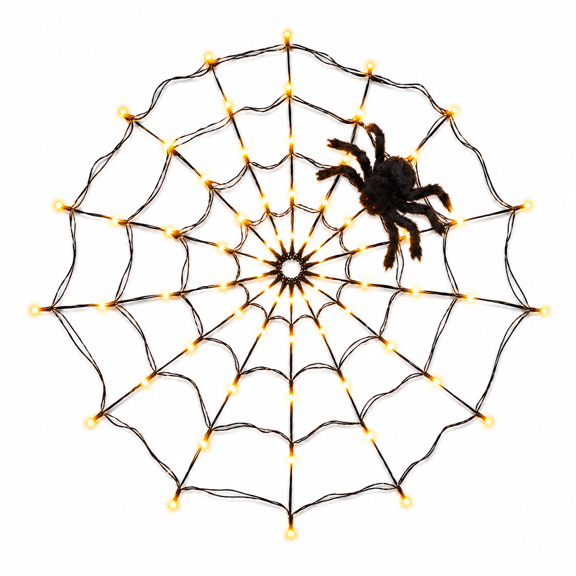 70 LED Spider Web Halloween Light with Remote, Timer, 8 Modes, and Furry Spider – Battery Powered, 3.28 ft