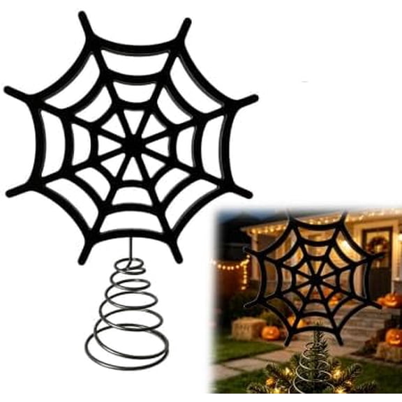 LED Spider-Web Tree Topper, Metal Black Halloween Ornament with Lights, Indoor Decor