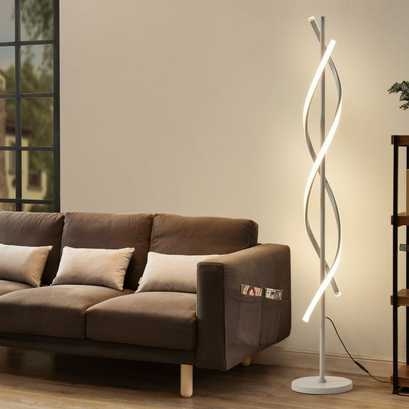 LED Spiral Floor Lamp 60 Inch Modern Floor Lamps Dimmable White Standing Lamp 34W Contemporary Floor Lamps for Living Room Bedroom Kitchen Office
