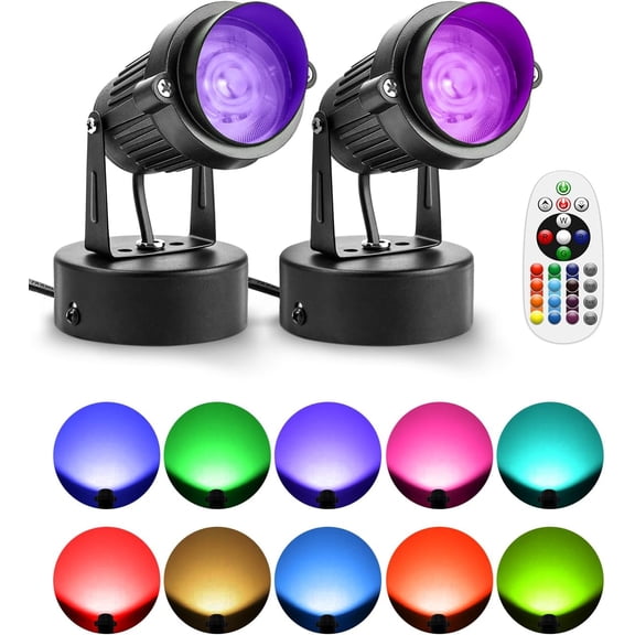 LED Spot Lights Indoor RGBW Up Lights with Remote, 120V 10W Uplighting Indoor Spotlights Plug in, 4.92FT Code Accent Flood Light Christmas Color Changing Landscape Lighting with Switch (2Pack)
