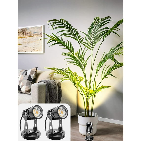 LED Spot Lights Indoor Spotlight Lamp 3W Up Lights Indoor Accent Lighting for Plants 120V Warm White Uplighting Decor US 2-Plug 6 FT Cord with Floor Foot Switch (2 Pack with Base and Stake)